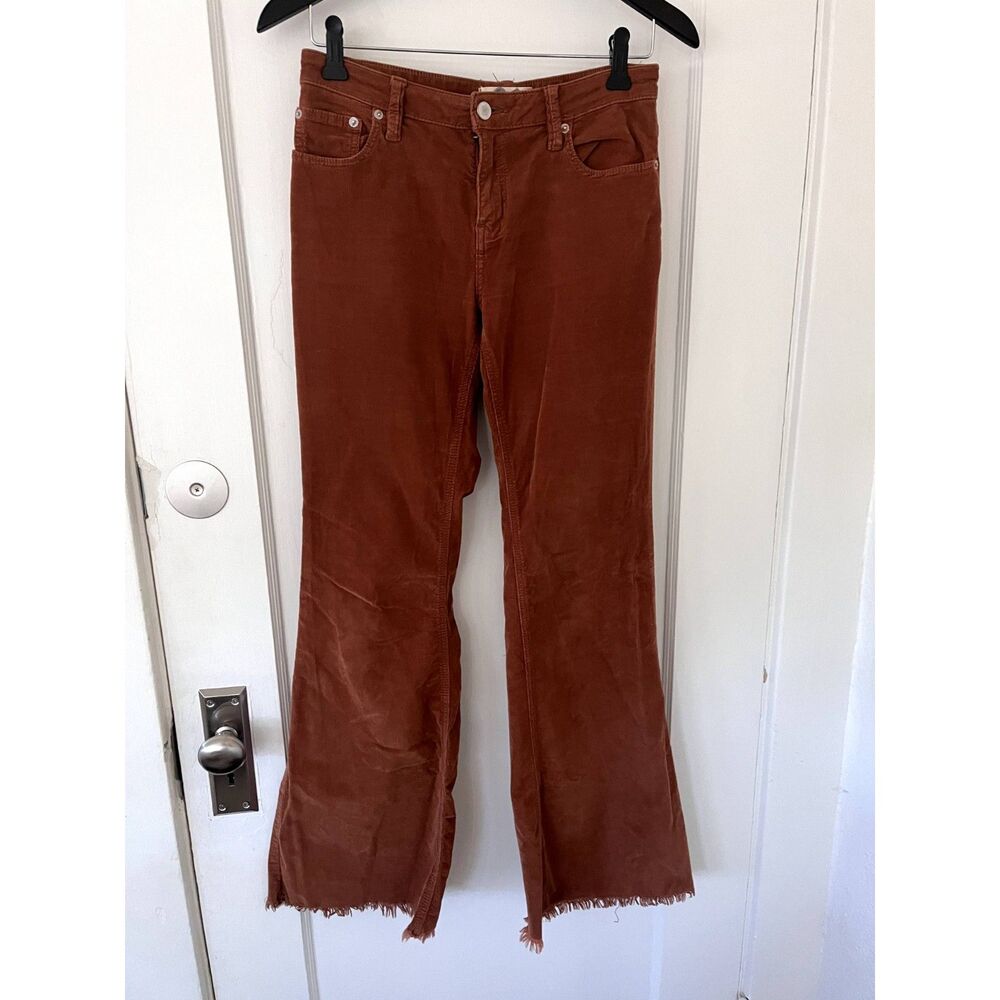 Womens Free People We the Free Corduroy Flare Brown Pants Frayed Hem Size 26